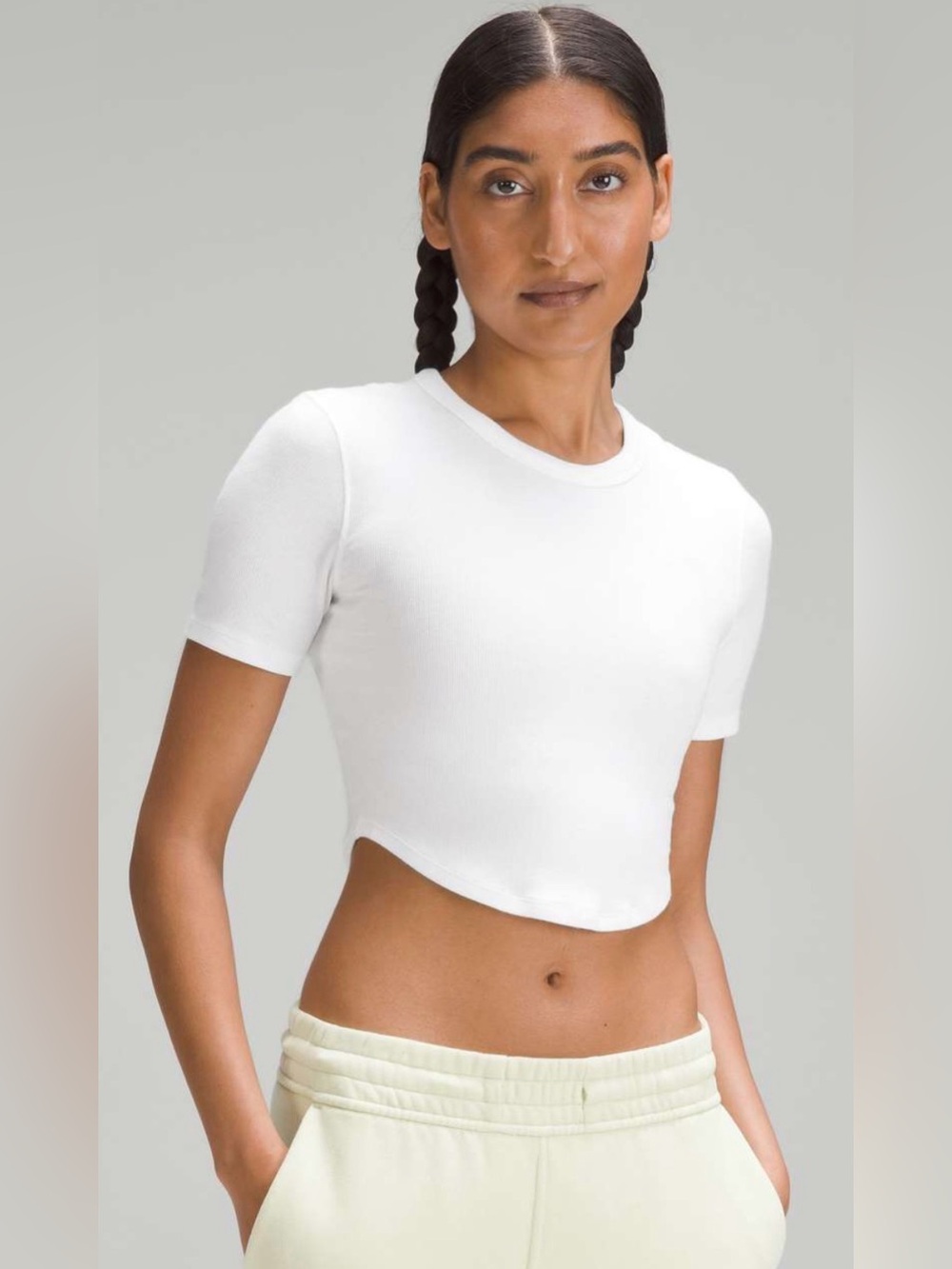 Lululemon Hold Tight Cropped T-Shirt White Size 4 Modal Ribbed Short Sleeve